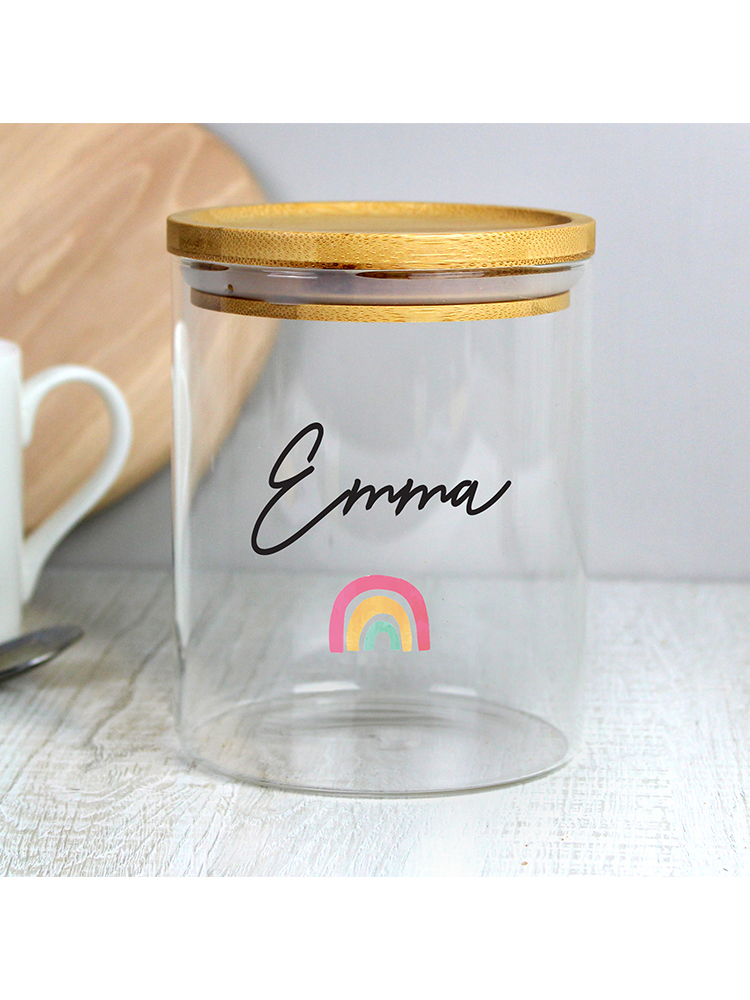 Personalised Rainbow Glass Jar With Bamboo Lid Novelties Parties Direct Ltd